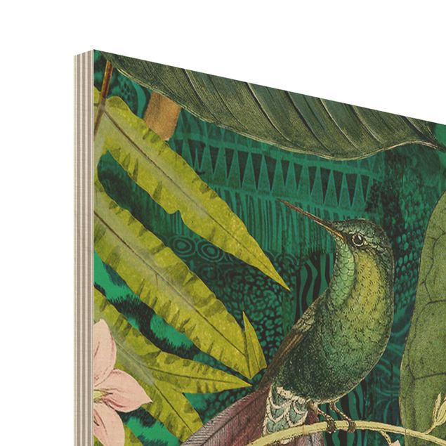 Stampa su legno - Colorato collage - Cacatua In The Jungle - Quadrato 1:1