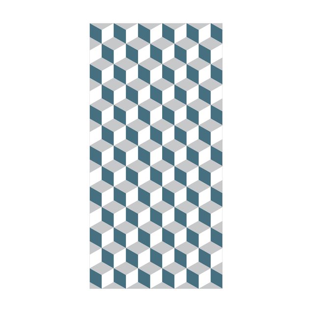 Tapetti blu Mix di piastrelle geometriche Cubi Blu Grigio