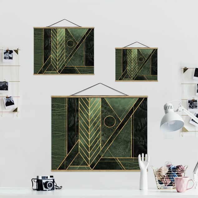 Foto su tessuto da parete con bastone - Elisabeth Fredriksson - Forme geometriche oro verde smeraldo - Orizzontale 3:4