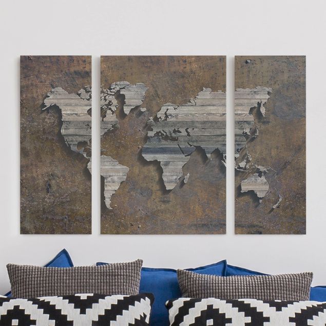 Tele mappamondo Mappa del mondo con griglia di legno