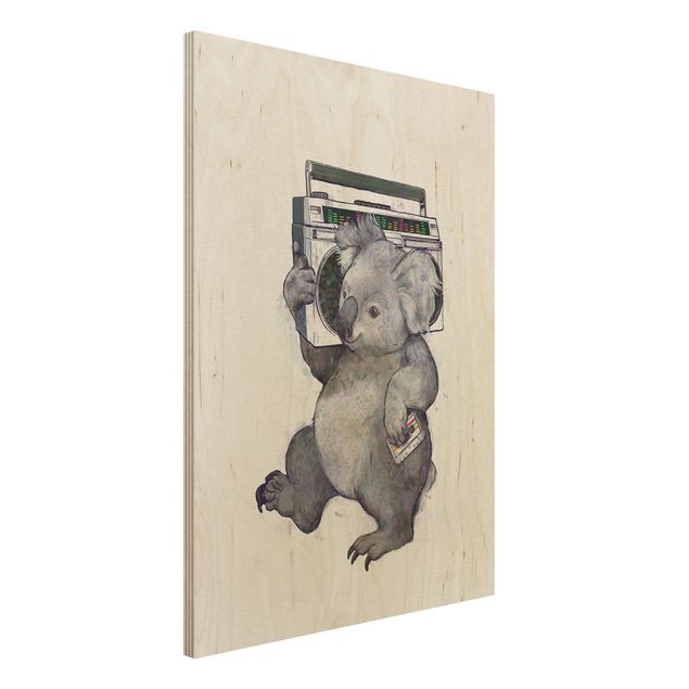 Stampa su legno - Illustrazione Koala Con Radio pittura - Verticale 4:3
