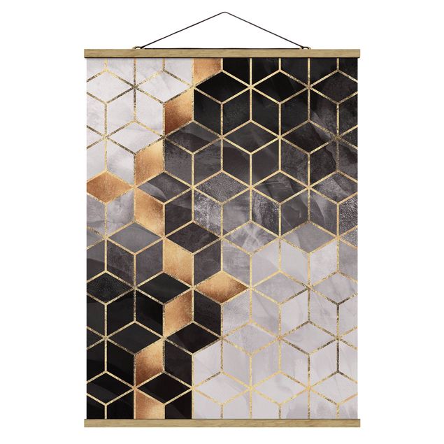 Foto su tessuto da parete con bastone - Elisabeth Fredriksson - Bianco e oro Geometria Nero - Verticale 4:3