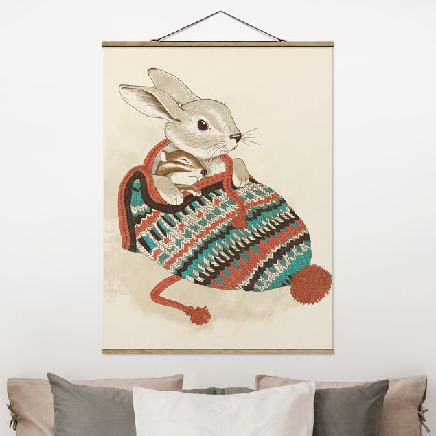 stampe animali Illustrazione - Coniglio Santander coccolone con cappello
