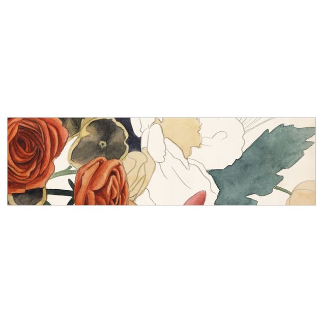 Rivestimento cucina - Disegno di bouquet di fiori in rosso e seppia II