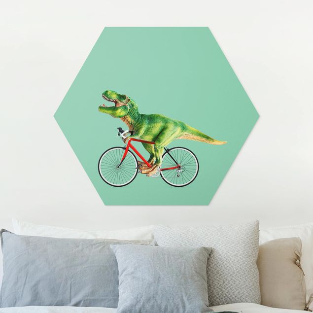 stampe animali Dinosauro con bicicletta
