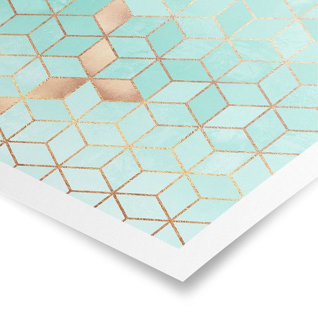 Poster - Turchese Bianco d'oro Geometria - Quadrato 1:1