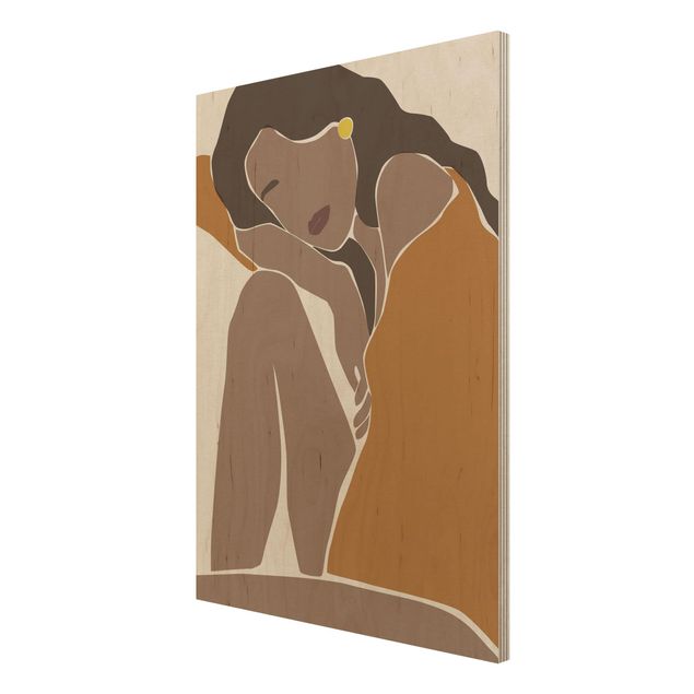 Stampa su legno - Line Art Woman Marrone Beige - Verticale 4:3