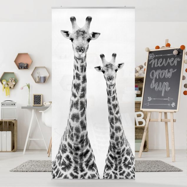 Tenda a pannello - Portrait of two giraffes in black and white 250x120cm