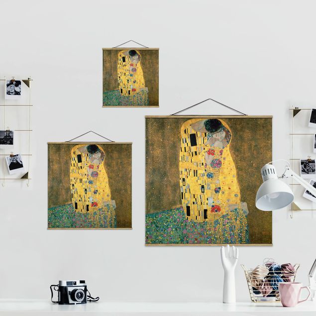 Quadro su tessuto con stecche per poster - Gustav Klimt - Il bacio - Quadrato 1:1