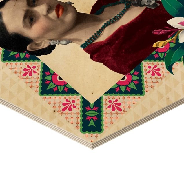 Esagono in legno - Frida Kahlo - fiori e Geometria
