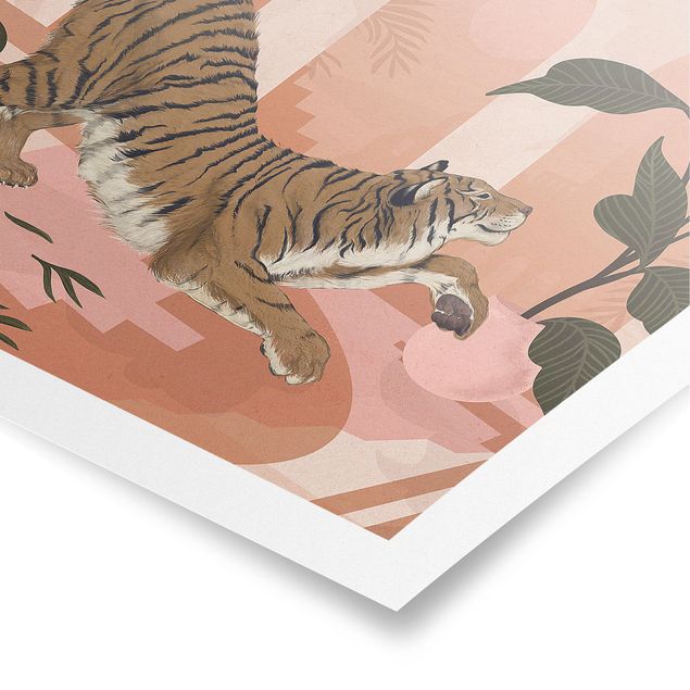 Poster - Illustrazione Tiger in rosa pastello pittura - Orizzontale 3:4