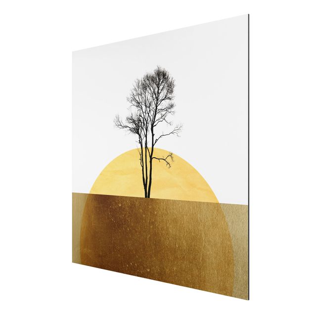 Stampa su alluminio - Sole dorato con albero - Quadrato 1:1