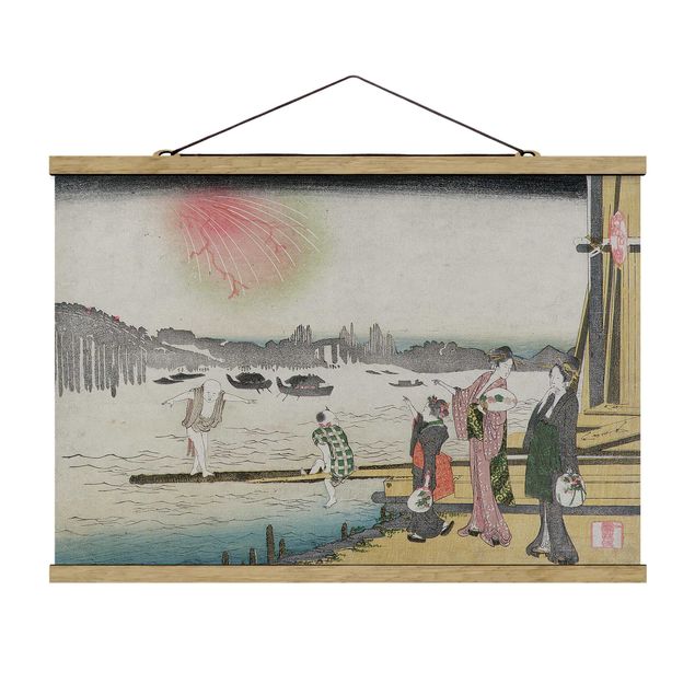 Foto su tessuto da parete con bastone - Katsushika Hokusai - Una serata fresca In Ryogoku - Orizzontale 2:3