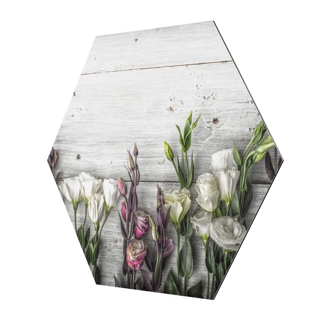 Esagono in Alluminio Dibond - Tulip Rose Shabby Woodlook