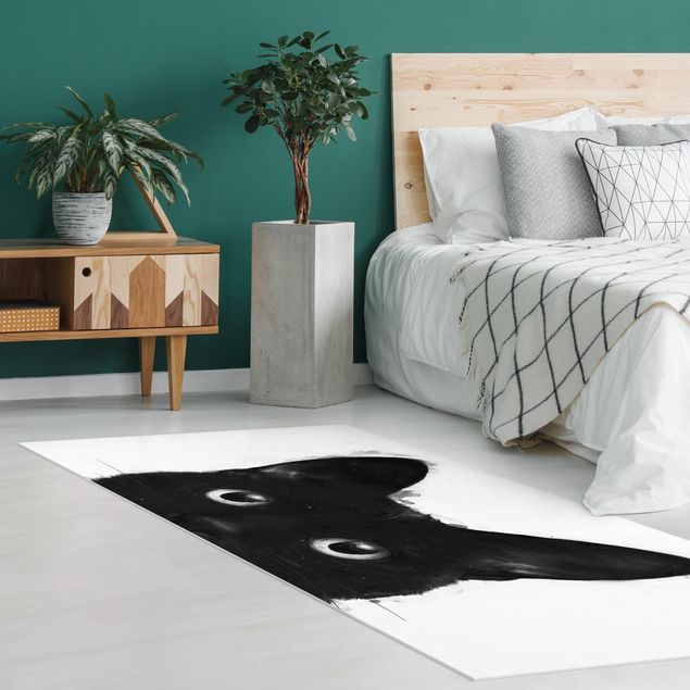 Tappeti moderni soggiorno Illustrazione - Gatto nero su pittura bianca