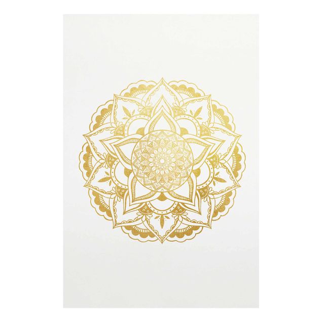 Quadro in vetro - Mandala Illustrazione ornamento oro bianco - Orizzontale 2:3