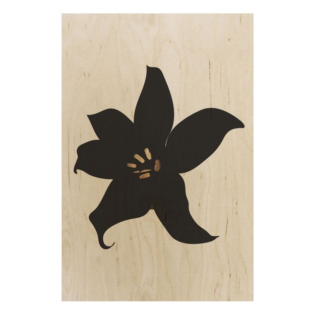 Stampa su legno - Mondo vegetale grafico - Orchidea in nero e oro - Verticale 3:2