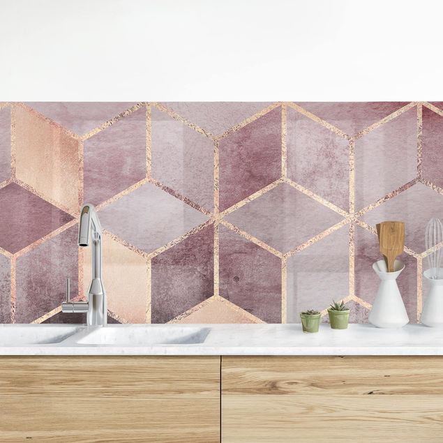 Rivestimenti cucina pannello Geometria dorata rosa-grigio