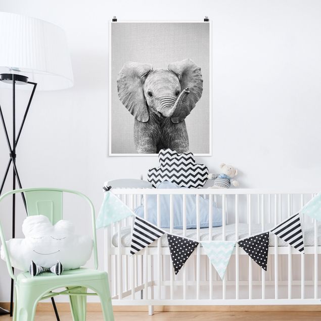 Poster cameretta bambini animali Elefantino Elsa Bianco e Nero
