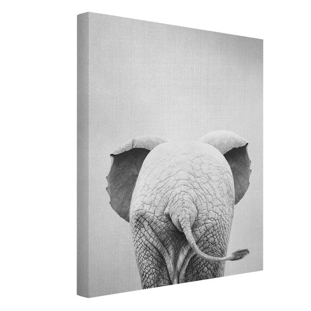 Quadro su tela animali Elefantino da dietro bianco e nero