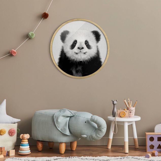 Poster con cornice rotonda Cucciolo di Panda Prian Bianco e Nero