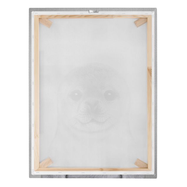 Stampa su tela - Piccola foca Ronny in bianco e nero - Formato verticale 3:4