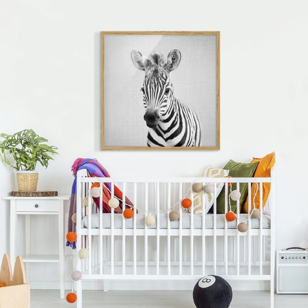 Poster con cornice - Piccola zebra Zoey in bianco e nero