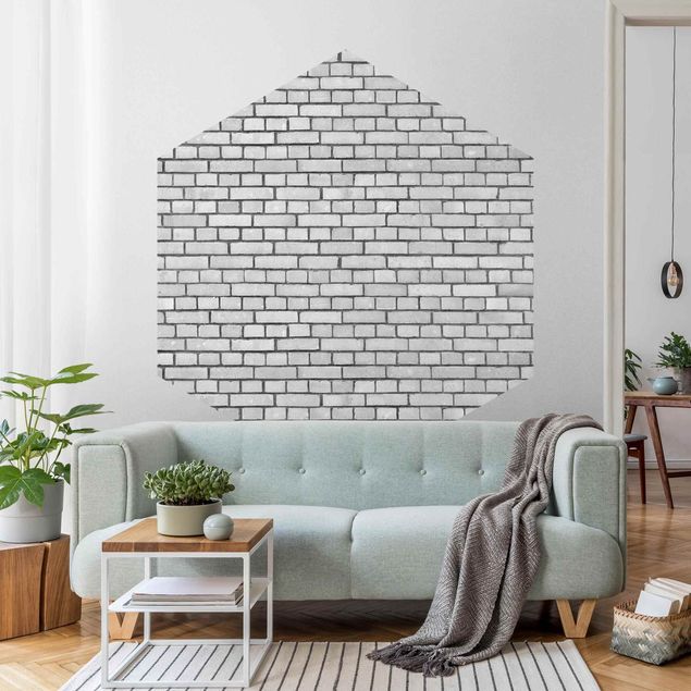 Fotomurale esagonale autoadesivo - Muro di mattoni bianco