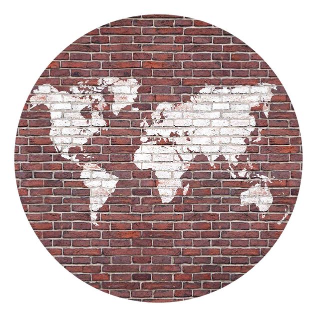 Carta da parati rotonda autoadesiva - Brick mappa del mondo