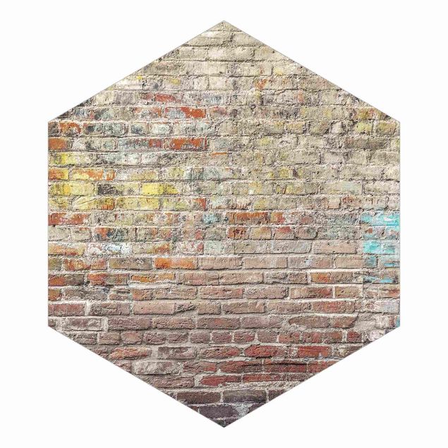 Fotomurale esagonale autoadesivo - Muro di mattoni con colorazioni shabby