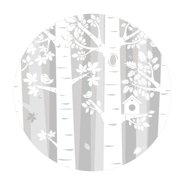 Tappeto in vinile rotondo - Alberi nella foresta in grigio