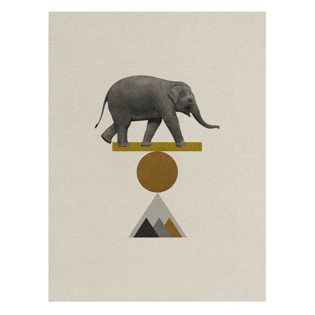 Quadro su tela naturale - Elefante nell'arte dell'equilibrio - Formato verticale 3:4