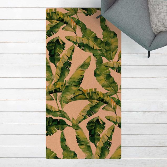 Tappeti moderni soggiorno Schema ad acquerello con foglie di banana