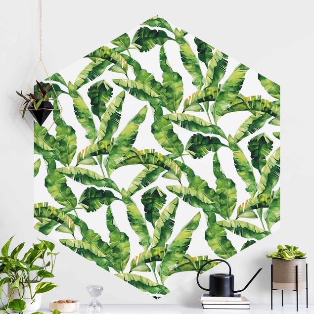 carta da parati effetto giungla Schema ad acquerello con foglie di banana