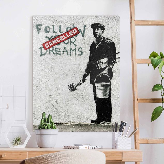Stampa su tela bianco e nero Follow Your Dreams - Brandalised ft. Graffiti by Banksy