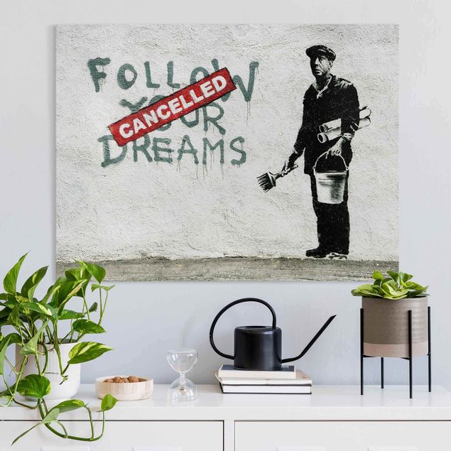 Stampa su tela bianco e nero Follow Your Dreams - Brandalised ft. Graffiti by Banksy