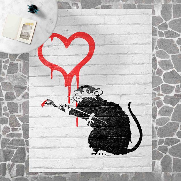 Tappeto bianco e nero moderno Love Rat - Brandalised ft. Graffiti by Banksy