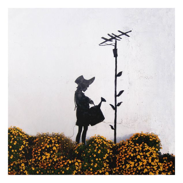 Quadro in vetro - Ragazza con annaffiatoio - Brandalised ft. Graffiti by Banksy