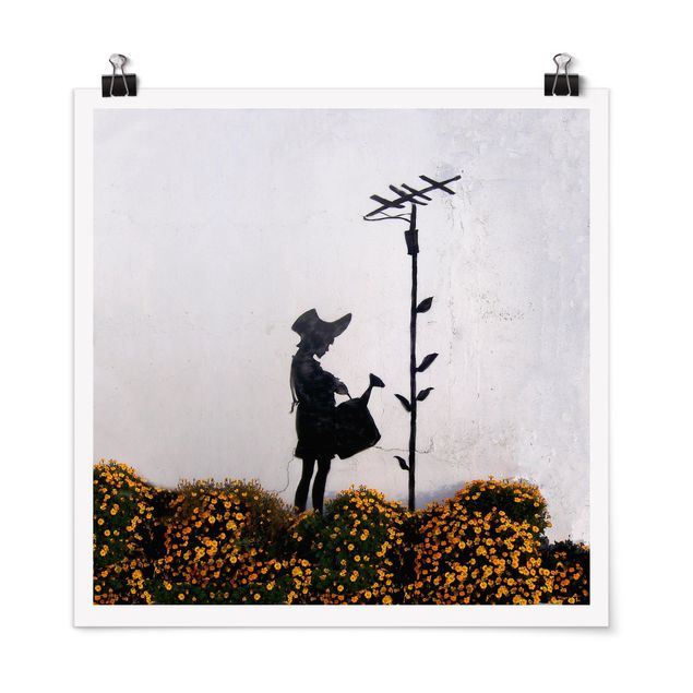 Poster - Banksy - Mädchen mit Gießkanne - Quadrat 1:1