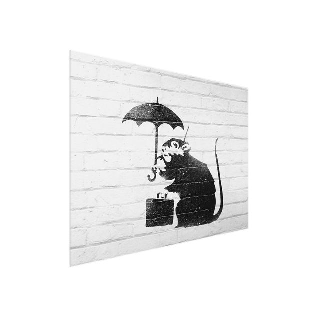 Quadro in vetro - Ratto con ombrello - Brandalised ft. Graffiti by Banksy