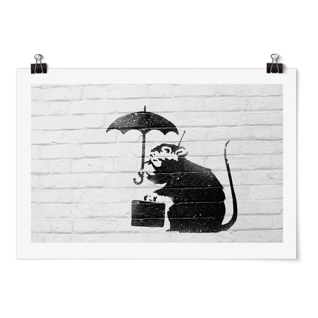 Poster - Banksy - Ratte mit Regenschirm - Querformat 3:2
