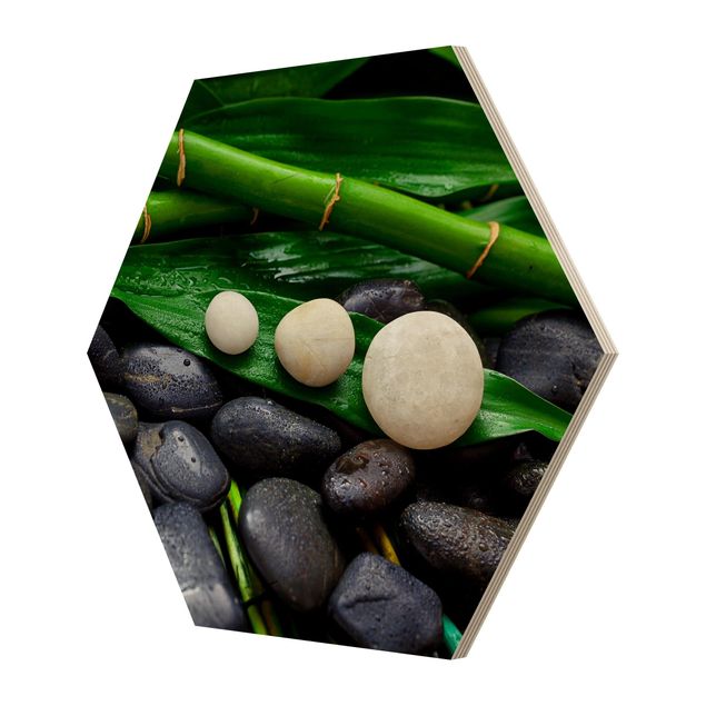 Esagono in legno - Verde bambù con Pietre Zen