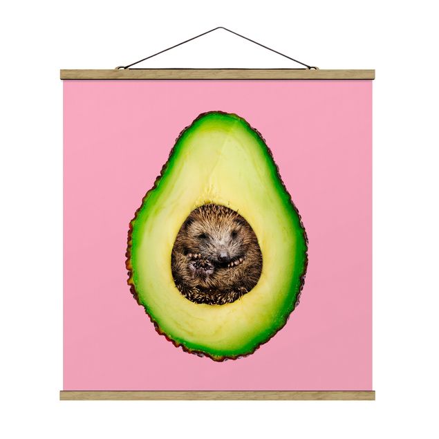 Quadro su tessuto con stecche per poster - Avocado Con Hedgehog - Quadrato 1:1