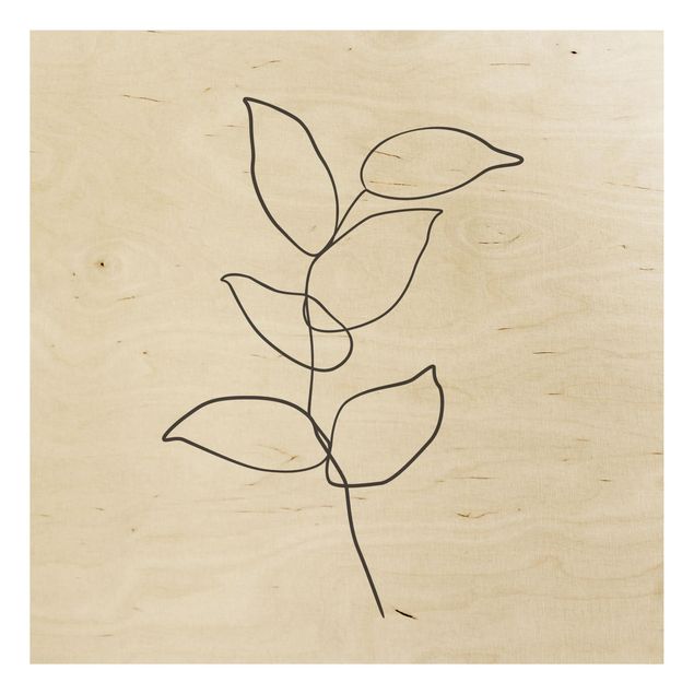 Stampa su legno - Line Art ramo bianco e nero - Quadrato 1:1