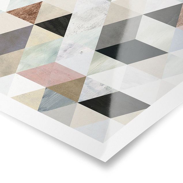 Poster - Acquerello Mosaico triangoli con I - Quadrato 1:1