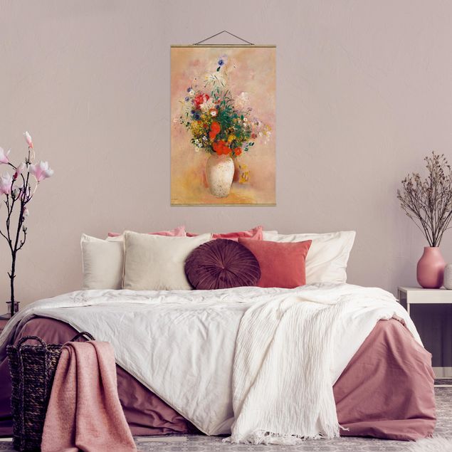 Foto su tessuto da parete con bastone - Odilon Redon - vaso con fiori (rosa sfondo color) - Verticale 3:2