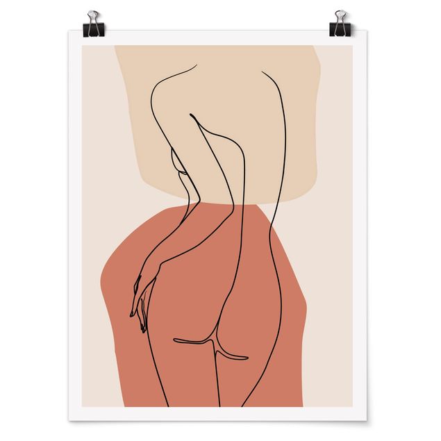 Poster - Line Art Woman Back Brown - Verticale 4:3