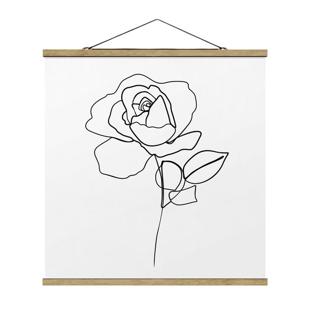 Quadro su tessuto con stecche per poster - Line Art Rosa Nero Bianco - Quadrato 1:1