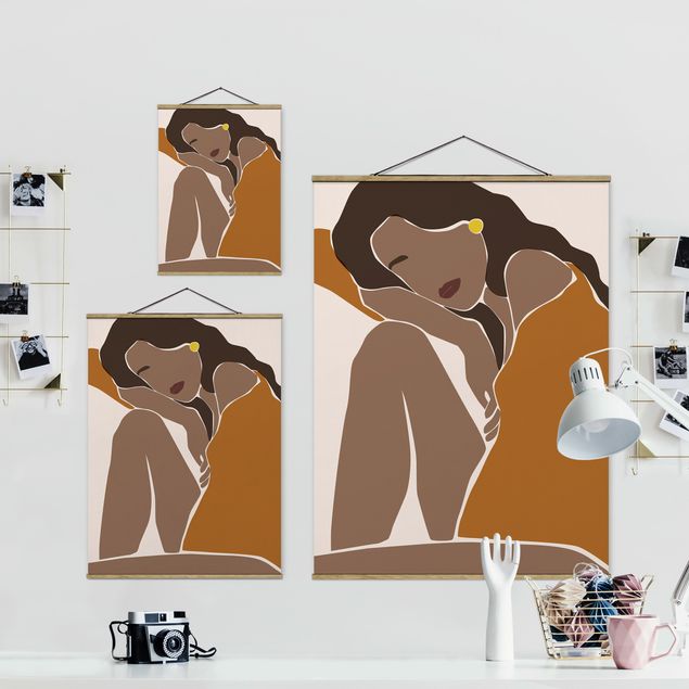 Foto su tessuto da parete con bastone - Line Art Woman Marrone Beige - Verticale 4:3