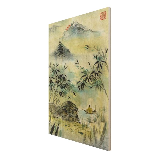Stampa su legno - Giapponese disegno ad acquerello Bamboo Forest - Verticale 3:2